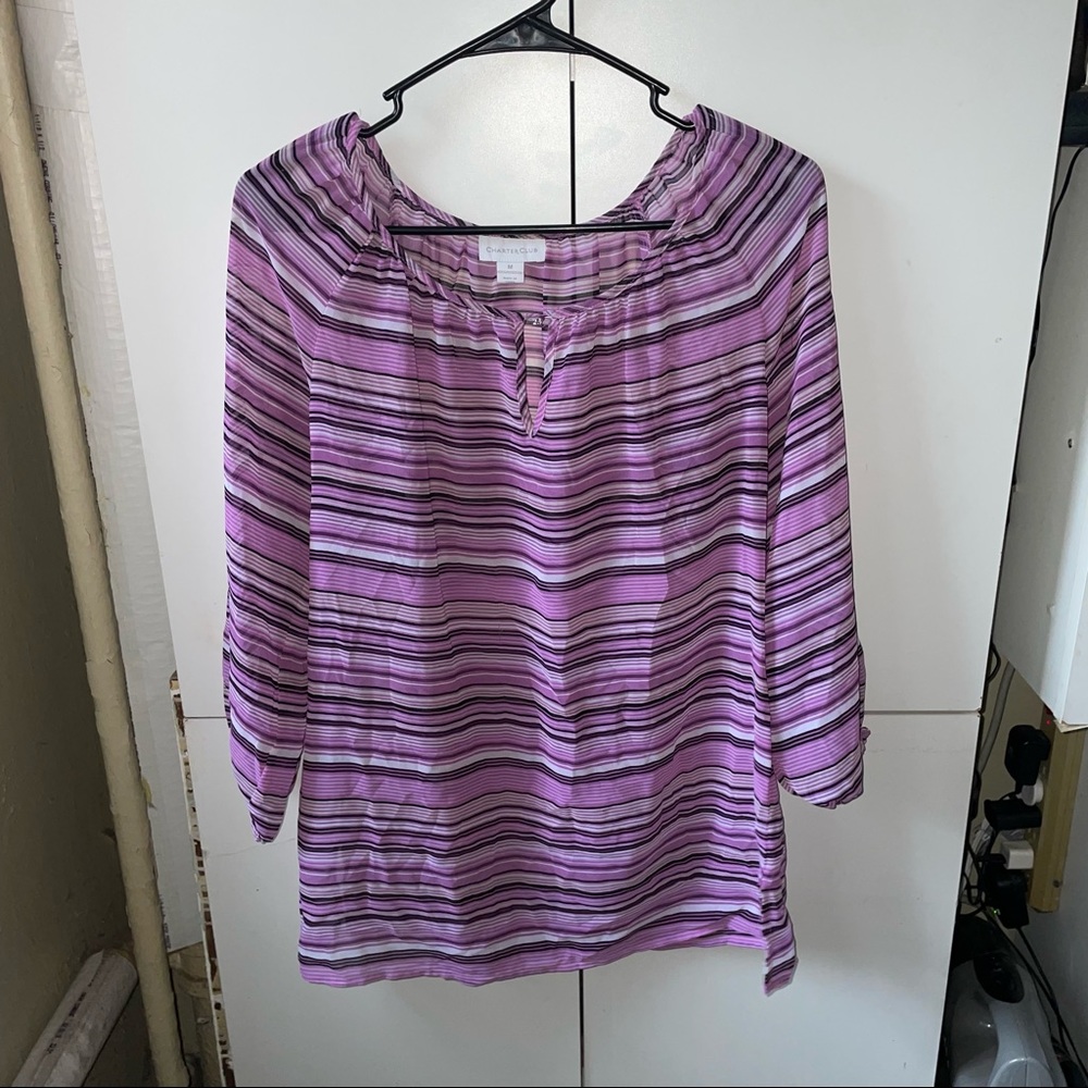 Charter Club Purple Striped Tunic Blouse
